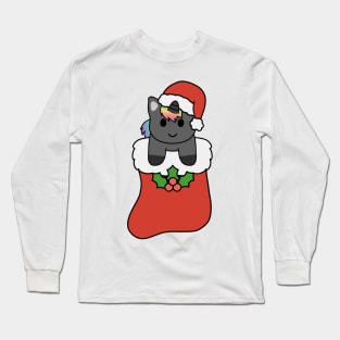 Christmas Black Rainbow Unicorn Stocking Long Sleeve T-Shirt